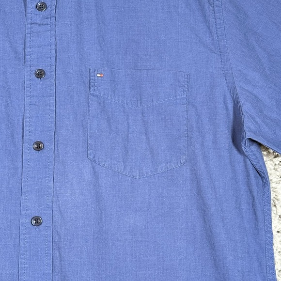 Tommy Hilfiger 100% Cotton Full Button Up Pocket Dress Work Shirt Blue Large - Picture 4 of 13